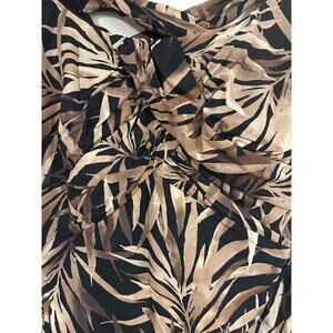 LANDS END Sz 20W Tropical Palm Print One Piece Swimsuit Ruched Crisscross Plus